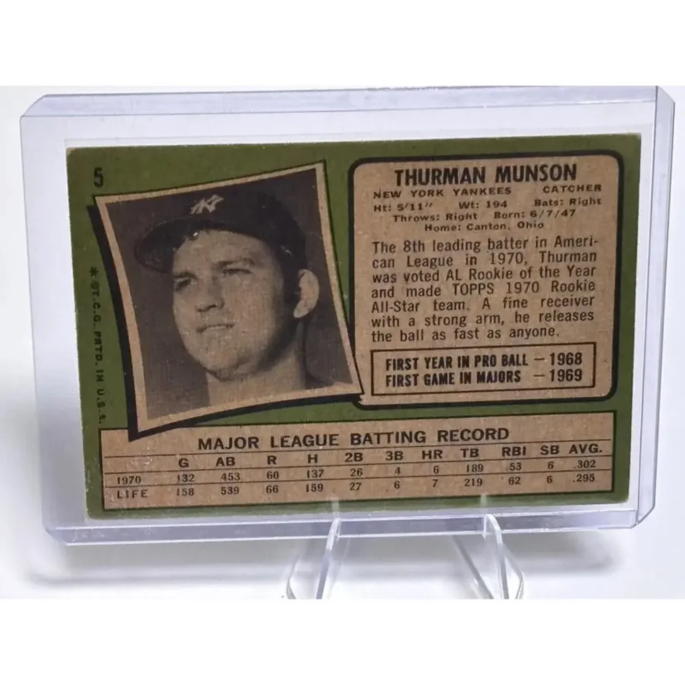 1971 Topps MLB All-Star Gold Rookie Thurman Munson #5 New York Yankees ROY Card